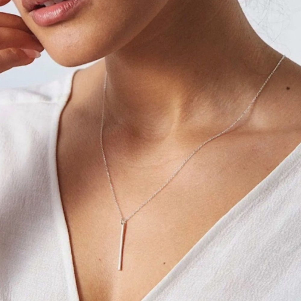 NWT Silver Bar Minimalist Necklace 18"-20" matching chain with lobster clasp.NEW - Picture 6 of 7